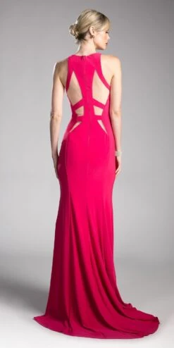 Cinderella Divine 84222 Floor Length Prom Dress With Cut Outs(Navy Blue Floor Length Prom Dress With Cut Outs) -Discount Dress Shops 84222 magenta back