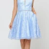 Poly USA | Ed Young 8428 Halter V-Neck Lace Short Dress(Halter V Neck Lace Homecoming Short Dress Baby Blue)