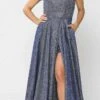 Poly USA | Ed Young 8430 Glitter Knit One-Shoulder Long Dress Pocket(Royal Blue One Shoulder Long Prom Dress With Pockets)