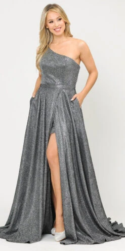 Poly USA | Ed Young 8430 Glitter Knit One-Shoulder Long Dress Pocket(Royal Blue One Shoulder Long Prom Dress With Pockets) -Discount Dress Shops 8430 poly usa silver back 4ac0a308 40de 4c52 a480 aedb179ccf62