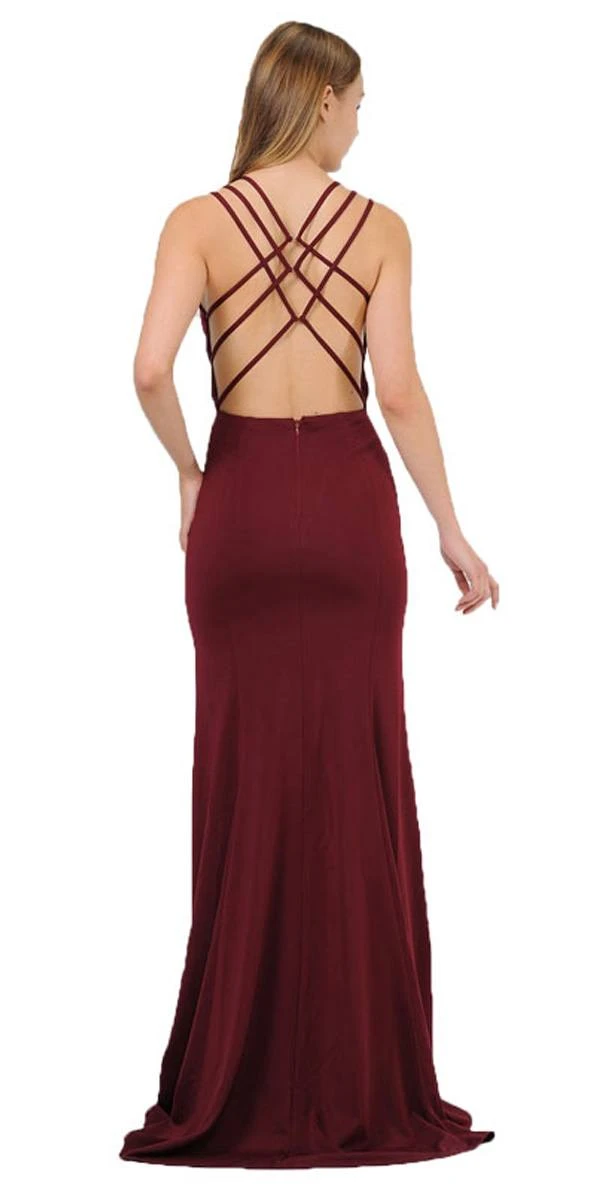 Poly USA | Ed Young 8468 Long Dress With Strappy Open-Back(Burgundy Long Prom Dress With Strappy Open Back) 6 Poly USA | Ed Young 8468 Long Dress With Strappy Open-Back(Burgundy Long Prom Dress With Strappy Open Back) - Image 6
