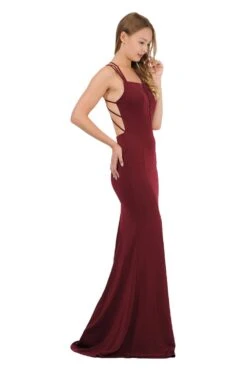 Poly USA | Ed Young 8468 Long Dress With Strappy Open-Back(Burgundy Long Prom Dress With Strappy Open Back) 18 Poly USA | Ed Young 8468 Long Dress With Strappy Open-Back(Burgundy Long Prom Dress With Strappy Open Back) -Discount Dress Shops 8468 poly usa burgundy side