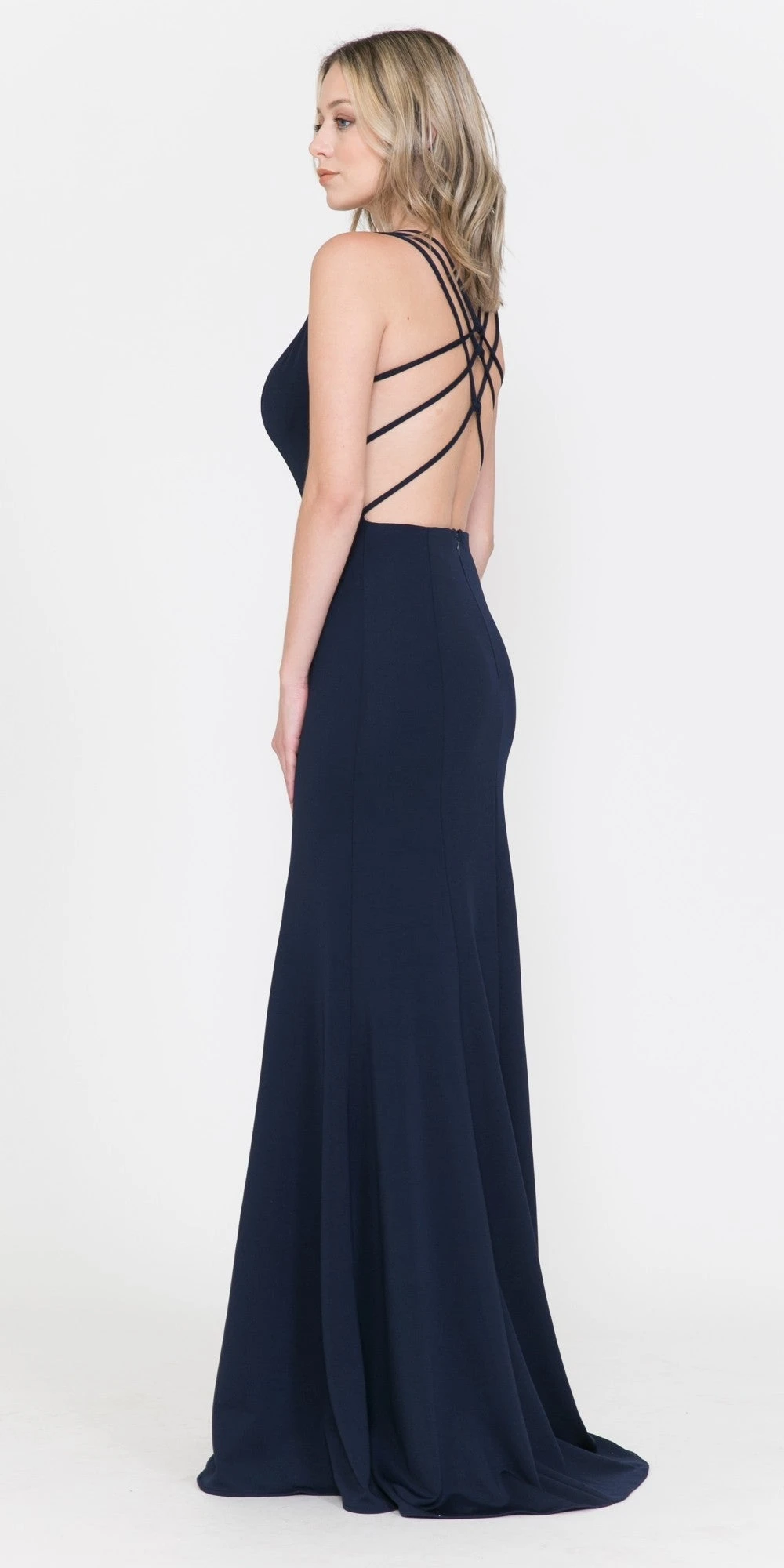 Poly USA | Ed Young 8468 Long Dress With Strappy Open-Back(Burgundy Long Prom Dress With Strappy Open Back) 2 Poly USA | Ed Young 8468 Long Dress With Strappy Open-Back(Burgundy Long Prom Dress With Strappy Open Back) - Image 2