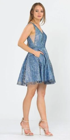 Poly USA | Ed Young 8504 A-Line Short Glitter Lace Dress With Pockets(V Neck And Back Magenta Pink Homecoming Short Dress With Pockets) -Discount Dress Shops 8504 poly usa navy blue side f96c760b f92c 444a 9fcb c45a91606c6d