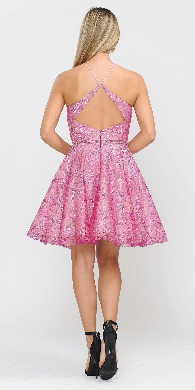 Poly USA | Ed Young 8506 Short Spaghetti Halter A-Line Lace Dress Cut-Out Back(Short Halter Homecoming Dress Cut Out Back Champagne) 6 Poly USA | Ed Young 8506 Short Spaghetti Halter A-Line Lace Dress Cut-Out Back(Short Halter Homecoming Dress Cut Out Back Champagne) - Image 6