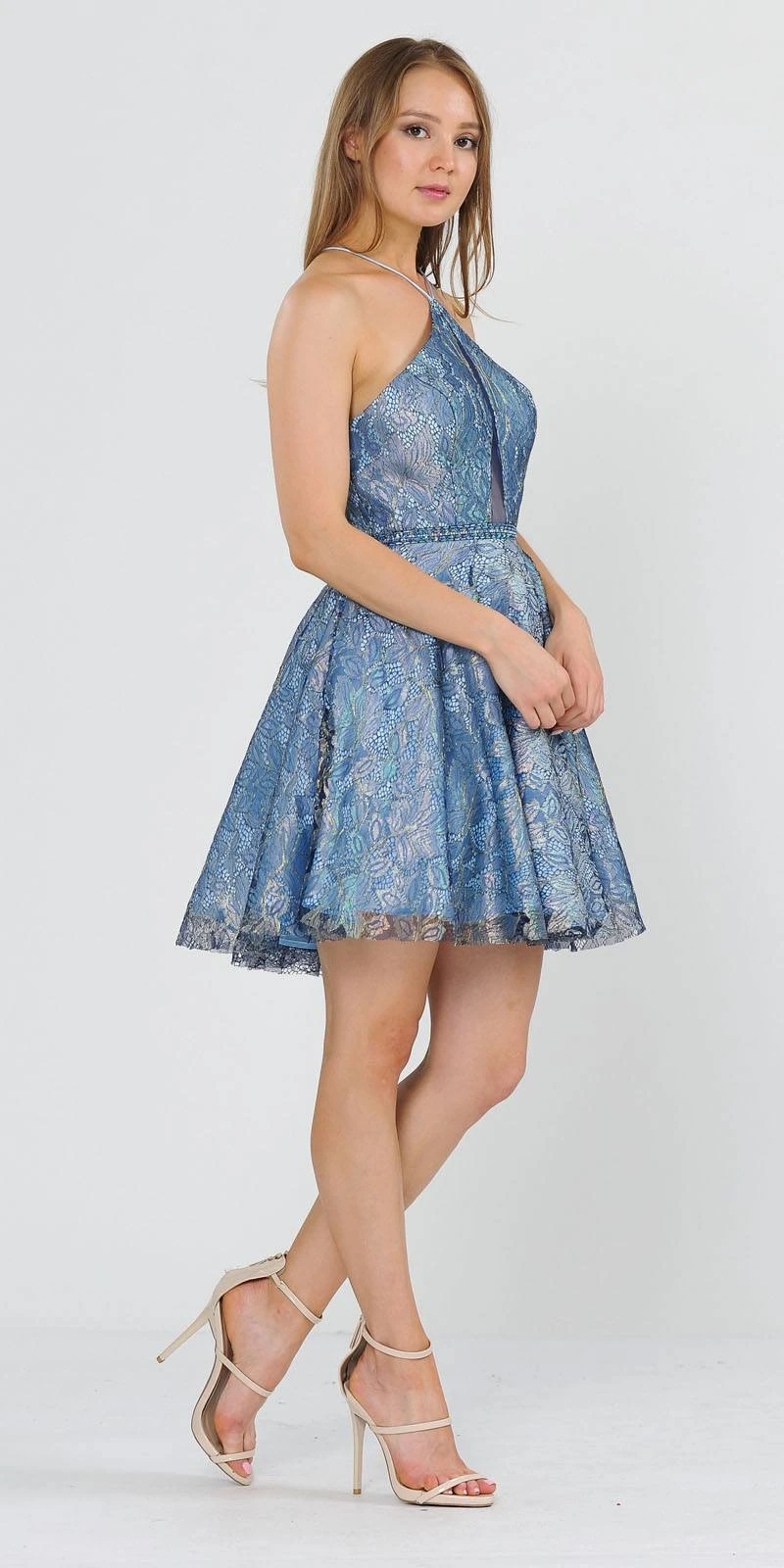 Poly USA | Ed Young 8506 Short Spaghetti Halter A-Line Lace Dress Cut-Out Back(Short Halter Homecoming Dress Cut Out Back Champagne) 4 Poly USA | Ed Young 8506 Short Spaghetti Halter A-Line Lace Dress Cut-Out Back(Short Halter Homecoming Dress Cut Out Back Champagne) - Image 4