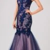 Eureka 8510 Cut-Out Back Mermaid Long Prom Dress(Cut Out Back Navy Blush Mermaid Long Prom Dress)