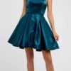 CLEARANCE - Juliet 852 Caged-Back Homecoming Short Dress With Pockets (Size Small)(Caged Back Homecoming Short Dress Peacock With Pockets)
