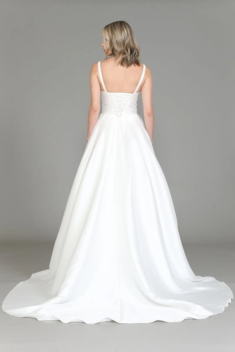 Poly USA | Ed Young 8528 Long Classic A-Line Gown With Pockets Corset Back(Poly Usa 8528 Long Classic A Line Gown With Pockets Corset Back) 2 Poly USA | Ed Young 8528 Long Classic A-Line Gown With Pockets Corset Back(Poly Usa 8528 Long Classic A Line Gown With Pockets Corset Back) - Image 2