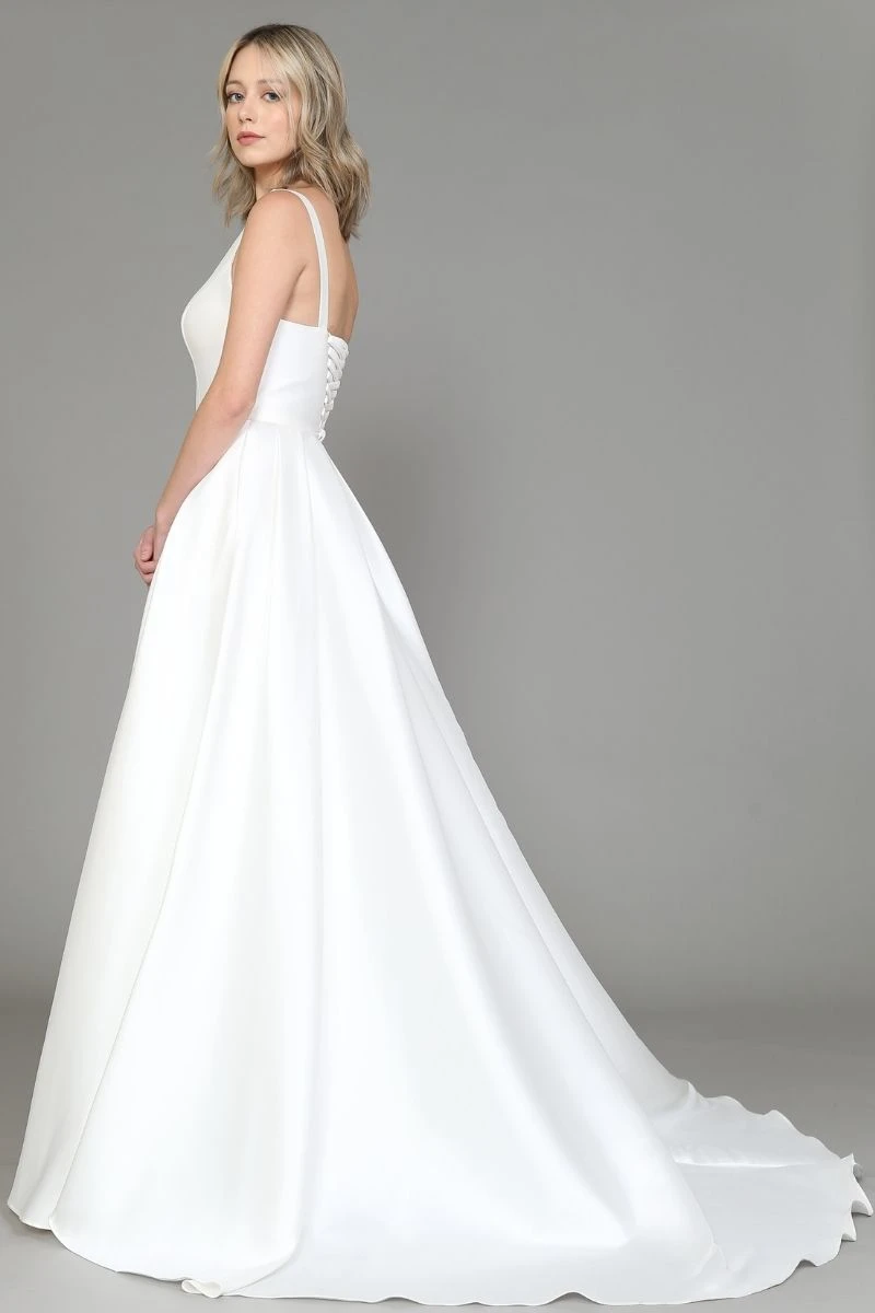 Poly USA | Ed Young 8528 Long Classic A-Line Gown With Pockets Corset Back(Poly Usa 8528 Long Classic A Line Gown With Pockets Corset Back) 3 Poly USA | Ed Young 8528 Long Classic A-Line Gown With Pockets Corset Back(Poly Usa 8528 Long Classic A Line Gown With Pockets Corset Back) - Image 3