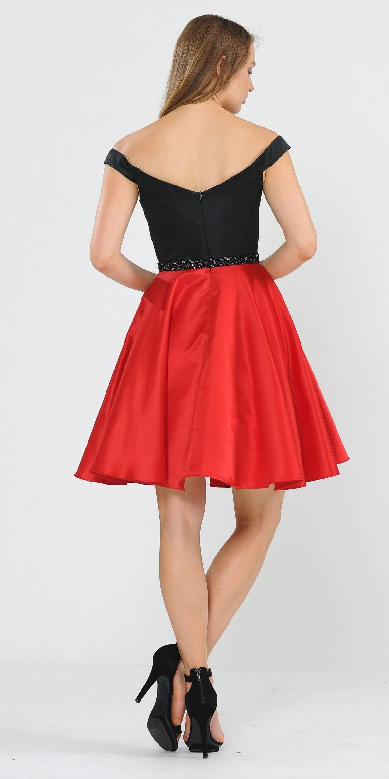 Poly USA | Ed Young 8532 Off-Shoulder Homecoming Short Dress(Black Red Off Shoulder Homecoming Short Dress) 2 Poly USA | Ed Young 8532 Off-Shoulder Homecoming Short Dress(Black Red Off Shoulder Homecoming Short Dress) - Image 2