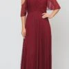 Poly USA | Ed Young 8552 A-Line Cold-Shoulder Long Formal Dress(A Line Cold Shoulder Long Formal Dress Burgundy)