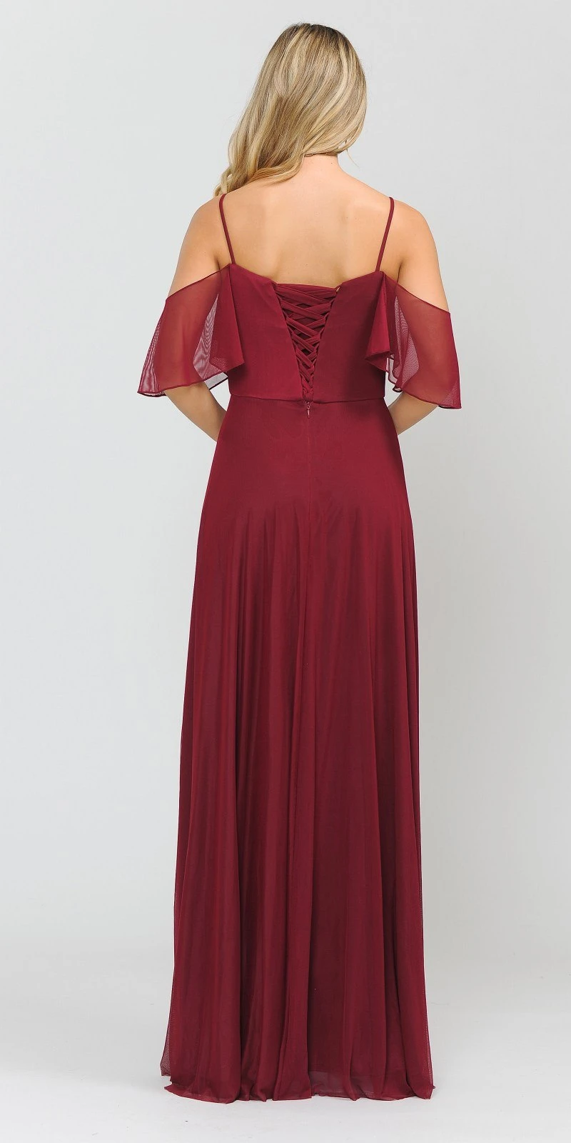 Poly USA | Ed Young 8552 A-Line Cold-Shoulder Long Formal Dress(A Line Cold Shoulder Long Formal Dress Burgundy) 2 Poly USA | Ed Young 8552 A-Line Cold-Shoulder Long Formal Dress(A Line Cold Shoulder Long Formal Dress Burgundy) - Image 2