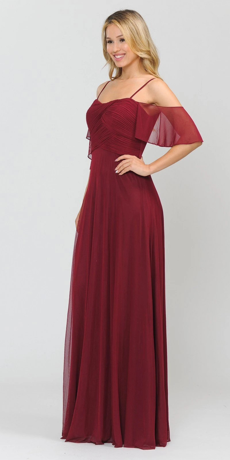 Poly USA | Ed Young 8552 A-Line Cold-Shoulder Long Formal Dress(A Line Cold Shoulder Long Formal Dress Burgundy) 3 Poly USA | Ed Young 8552 A-Line Cold-Shoulder Long Formal Dress(A Line Cold Shoulder Long Formal Dress Burgundy) - Image 3
