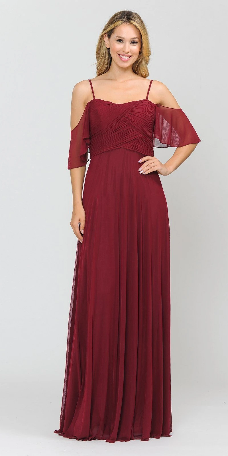 Poly USA | Ed Young 8552 A-Line Cold-Shoulder Long Formal Dress(A Line Cold Shoulder Long Formal Dress Burgundy) 1 Poly USA | Ed Young 8552 A-Line Cold-Shoulder Long Formal Dress(A Line Cold Shoulder Long Formal Dress Burgundy)