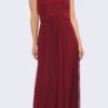 Poly USA | Ed Young 8554 Chiffon A-Line Long Dress Pleated Bodice(Burgundy A Line Long Formal Dress Pleated Bodice)