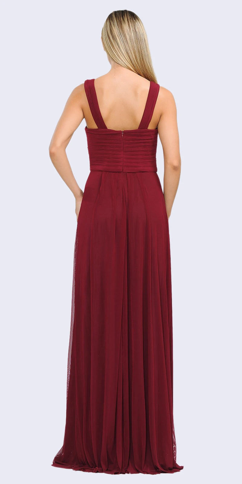 Poly USA | Ed Young 8554 Chiffon A-Line Long Dress Pleated Bodice(Burgundy A Line Long Formal Dress Pleated Bodice) 2 Poly USA | Ed Young 8554 Chiffon A-Line Long Dress Pleated Bodice(Burgundy A Line Long Formal Dress Pleated Bodice) - Image 2