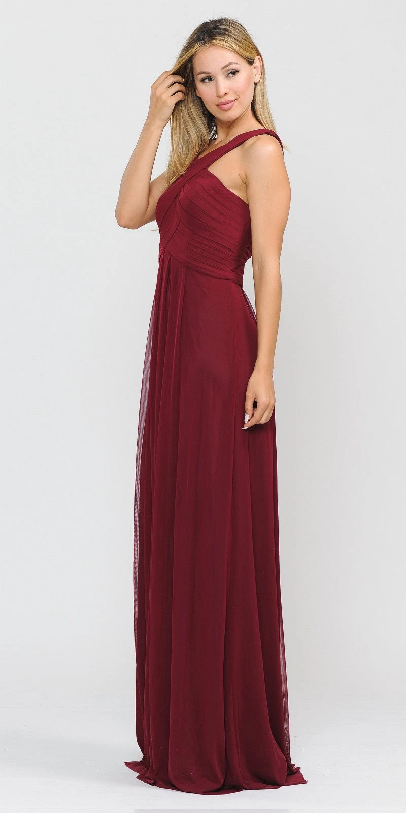 Poly USA | Ed Young 8554 Chiffon A-Line Long Dress Pleated Bodice(Burgundy A Line Long Formal Dress Pleated Bodice) 3 Poly USA | Ed Young 8554 Chiffon A-Line Long Dress Pleated Bodice(Burgundy A Line Long Formal Dress Pleated Bodice) - Image 3
