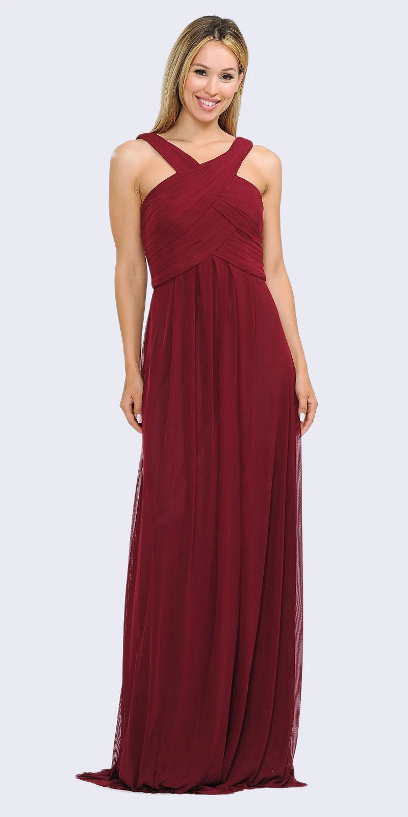 Poly USA | Ed Young 8554 Chiffon A-Line Long Dress Pleated Bodice(Burgundy A Line Long Formal Dress Pleated Bodice) 1 Poly USA | Ed Young 8554 Chiffon A-Line Long Dress Pleated Bodice(Burgundy A Line Long Formal Dress Pleated Bodice)
