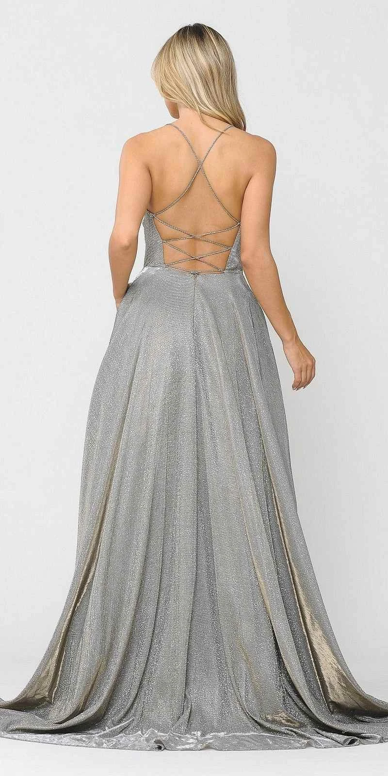 Poly USA | Ed Young 8556 Criss-Cross Back Long Glitter Prom Dress With Pockets(Silver Gold Criss Cross Back Long Prom Dress With Pockets) 2 Poly USA | Ed Young 8556 Criss-Cross Back Long Glitter Prom Dress With Pockets(Silver Gold Criss Cross Back Long Prom Dress With Pockets) - Image 2