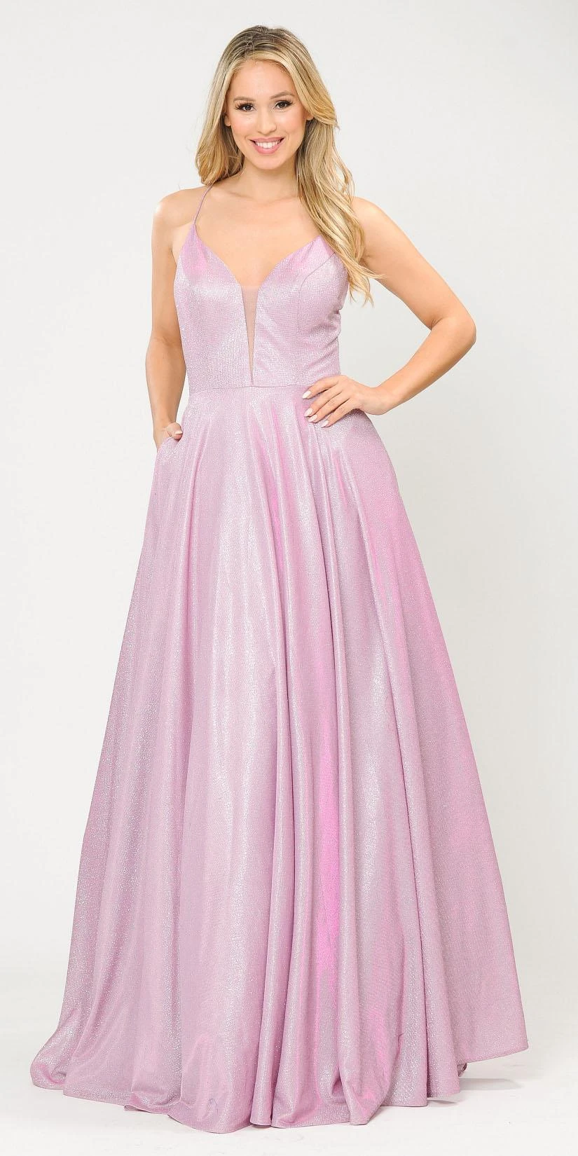 Poly USA | Ed Young 8556 Criss-Cross Back Long Glitter Prom Dress With Pockets(Silver Gold Criss Cross Back Long Prom Dress With Pockets) 7 Poly USA | Ed Young 8556 Criss-Cross Back Long Glitter Prom Dress With Pockets(Silver Gold Criss Cross Back Long Prom Dress With Pockets) - Image 7