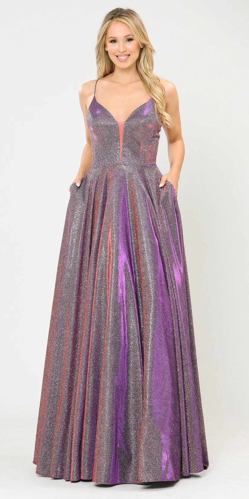 Poly USA | Ed Young 8556 Criss-Cross Back Long Glitter Prom Dress With Pockets(Silver Gold Criss Cross Back Long Prom Dress With Pockets) 8 Poly USA | Ed Young 8556 Criss-Cross Back Long Glitter Prom Dress With Pockets(Silver Gold Criss Cross Back Long Prom Dress With Pockets) - Image 8