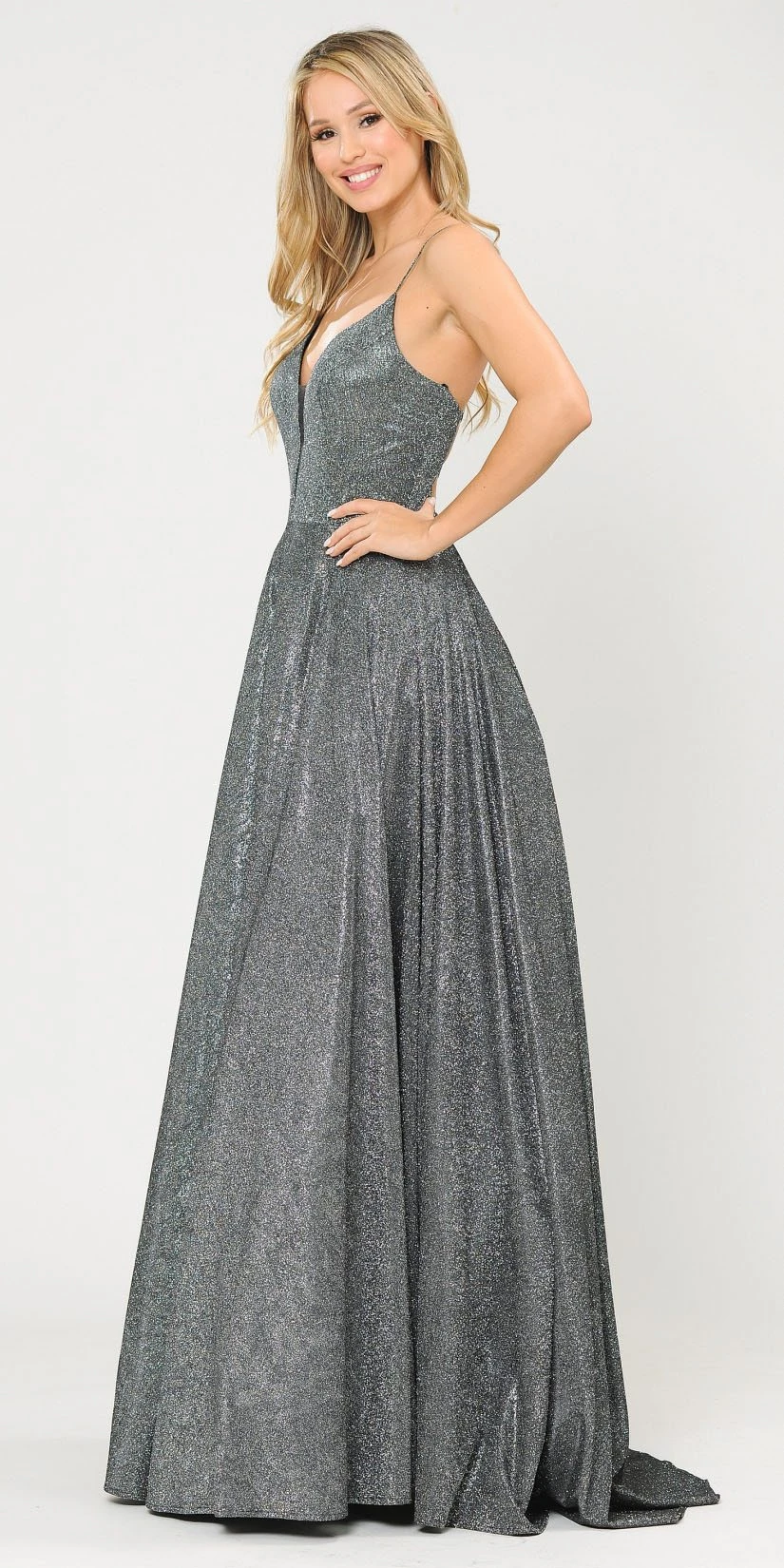 Poly USA | Ed Young 8556 Criss-Cross Back Long Glitter Prom Dress With Pockets(Silver Gold Criss Cross Back Long Prom Dress With Pockets) 10 Poly USA | Ed Young 8556 Criss-Cross Back Long Glitter Prom Dress With Pockets(Silver Gold Criss Cross Back Long Prom Dress With Pockets) - Image 10