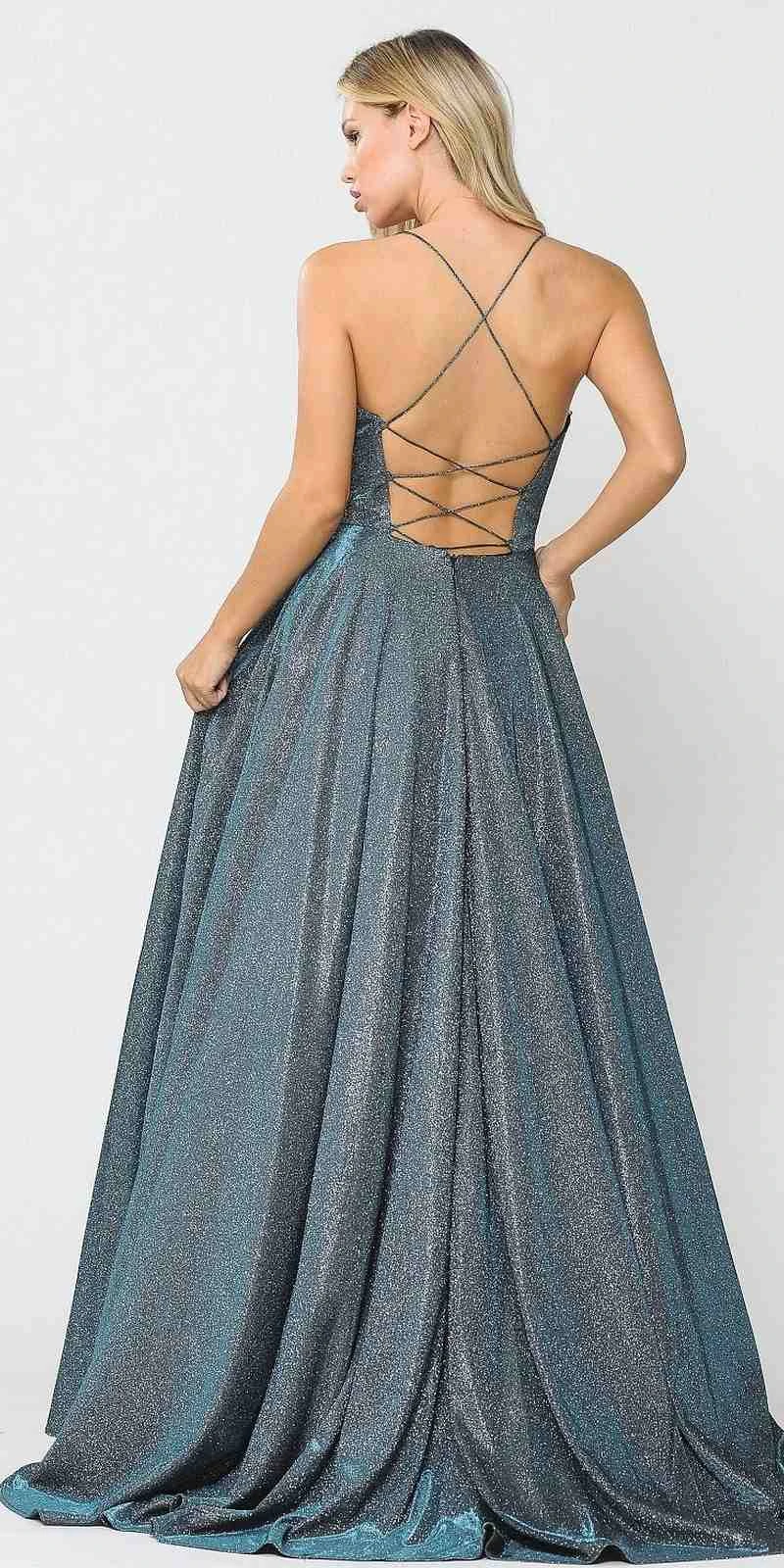 Poly USA | Ed Young 8556 Criss-Cross Back Long Glitter Prom Dress With Pockets(Silver Gold Criss Cross Back Long Prom Dress With Pockets) 5 Poly USA | Ed Young 8556 Criss-Cross Back Long Glitter Prom Dress With Pockets(Silver Gold Criss Cross Back Long Prom Dress With Pockets) - Image 5