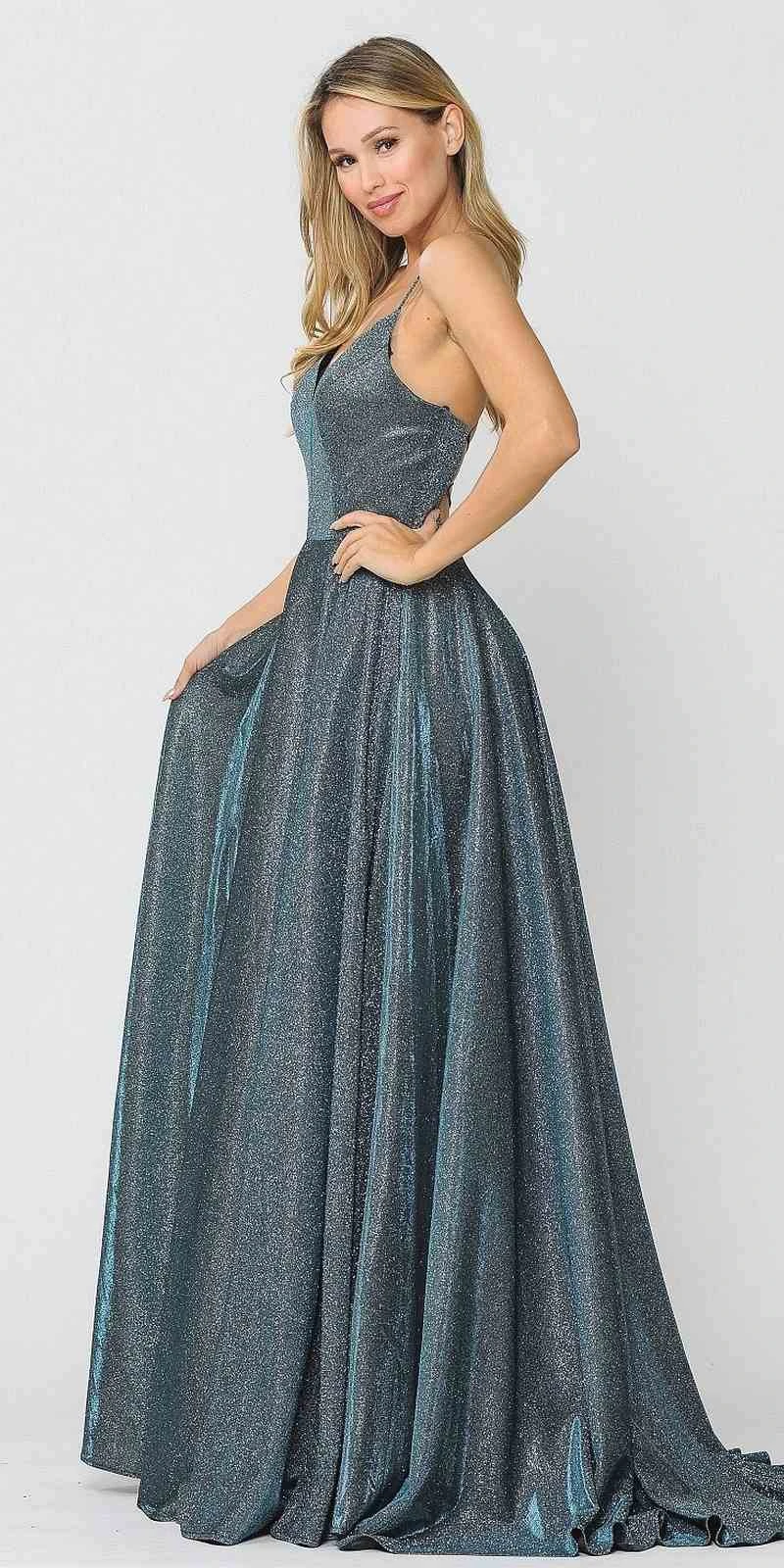 Poly USA | Ed Young 8556 Criss-Cross Back Long Glitter Prom Dress With Pockets(Silver Gold Criss Cross Back Long Prom Dress With Pockets) 6 Poly USA | Ed Young 8556 Criss-Cross Back Long Glitter Prom Dress With Pockets(Silver Gold Criss Cross Back Long Prom Dress With Pockets) - Image 6