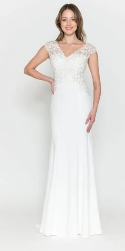 Poly USA | Ed Young 8558 Long Cap Sleeve V-Neck Dress Embroidered Top(Poly Usa 8558 Long Cap Sleeve V Neck Dress Embroidered Top) 12 Poly USA | Ed Young 8558 Long Cap Sleeve V-Neck Dress Embroidered Top(Poly Usa 8558 Long Cap Sleeve V Neck Dress Embroidered Top) -Discount Dress Shops 8558OFFWHITE 3