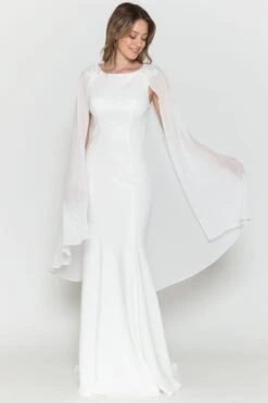 Poly USA | Ed Young 8566 Floor Length Round Neck Sleeveless Dress Detachable Cape(Poly Usa 8566 Floor Length Round Neck Sleeveless Dress Detachable Cape) 18 Poly USA | Ed Young 8566 Floor Length Round Neck Sleeveless Dress Detachable Cape(Poly Usa 8566 Floor Length Round Neck Sleeveless Dress Detachable Cape) -Discount Dress Shops 8566 OFF WHITE