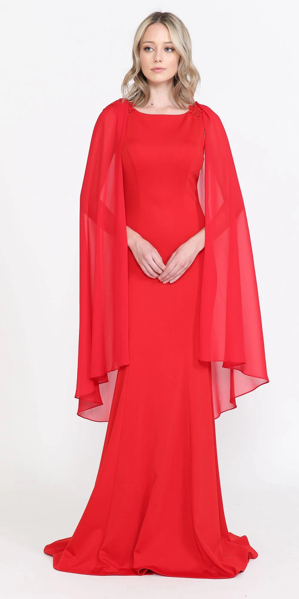 Poly USA | Ed Young 8566 Floor Length Round Neck Sleeveless Dress Detachable Cape(Poly Usa 8566 Floor Length Round Neck Sleeveless Dress Detachable Cape) 1 Poly USA | Ed Young 8566 Floor Length Round Neck Sleeveless Dress Detachable Cape(Poly Usa 8566 Floor Length Round Neck Sleeveless Dress Detachable Cape)