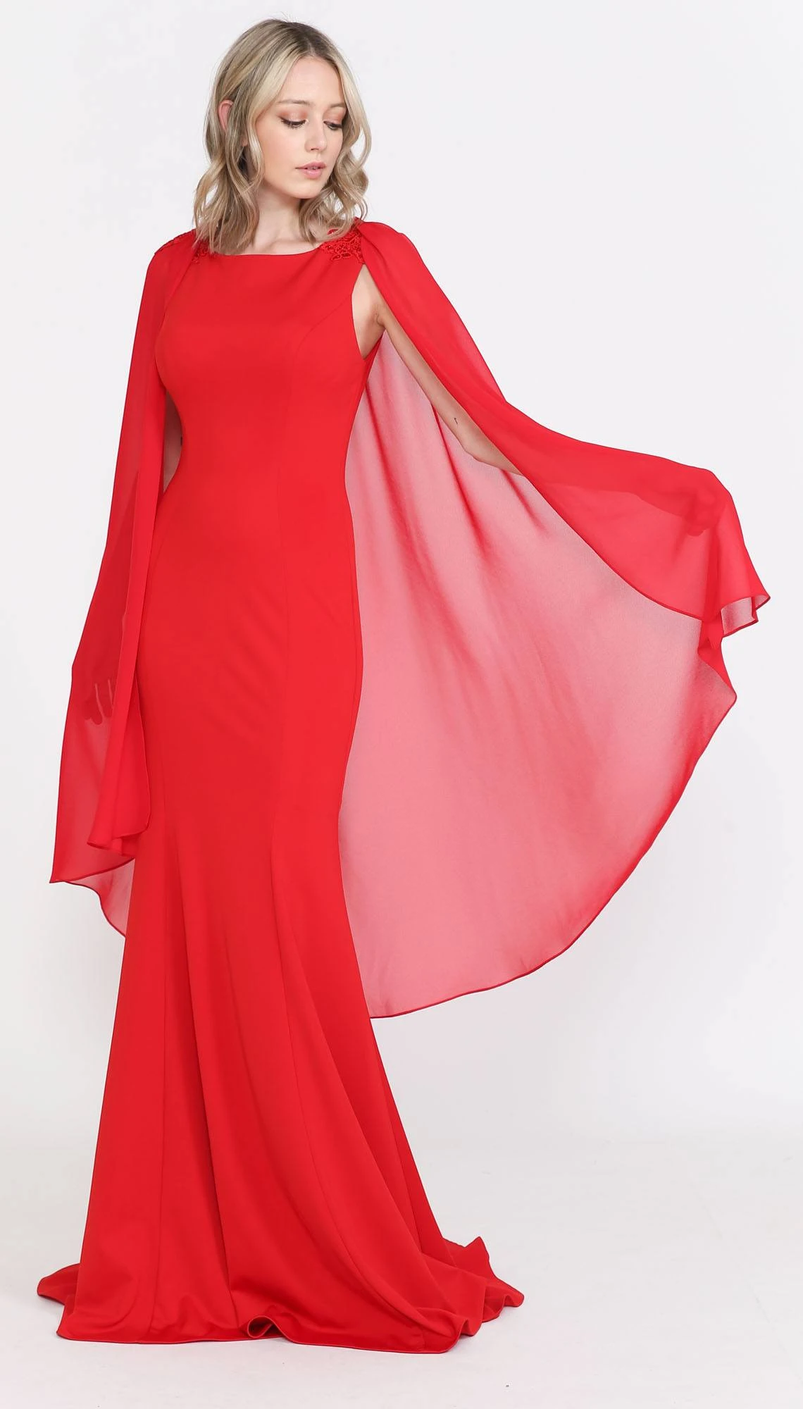 Poly USA | Ed Young 8566 Floor Length Round Neck Sleeveless Dress Detachable Cape(Poly Usa 8566 Floor Length Round Neck Sleeveless Dress Detachable Cape) 3 Poly USA | Ed Young 8566 Floor Length Round Neck Sleeveless Dress Detachable Cape(Poly Usa 8566 Floor Length Round Neck Sleeveless Dress Detachable Cape) - Image 3