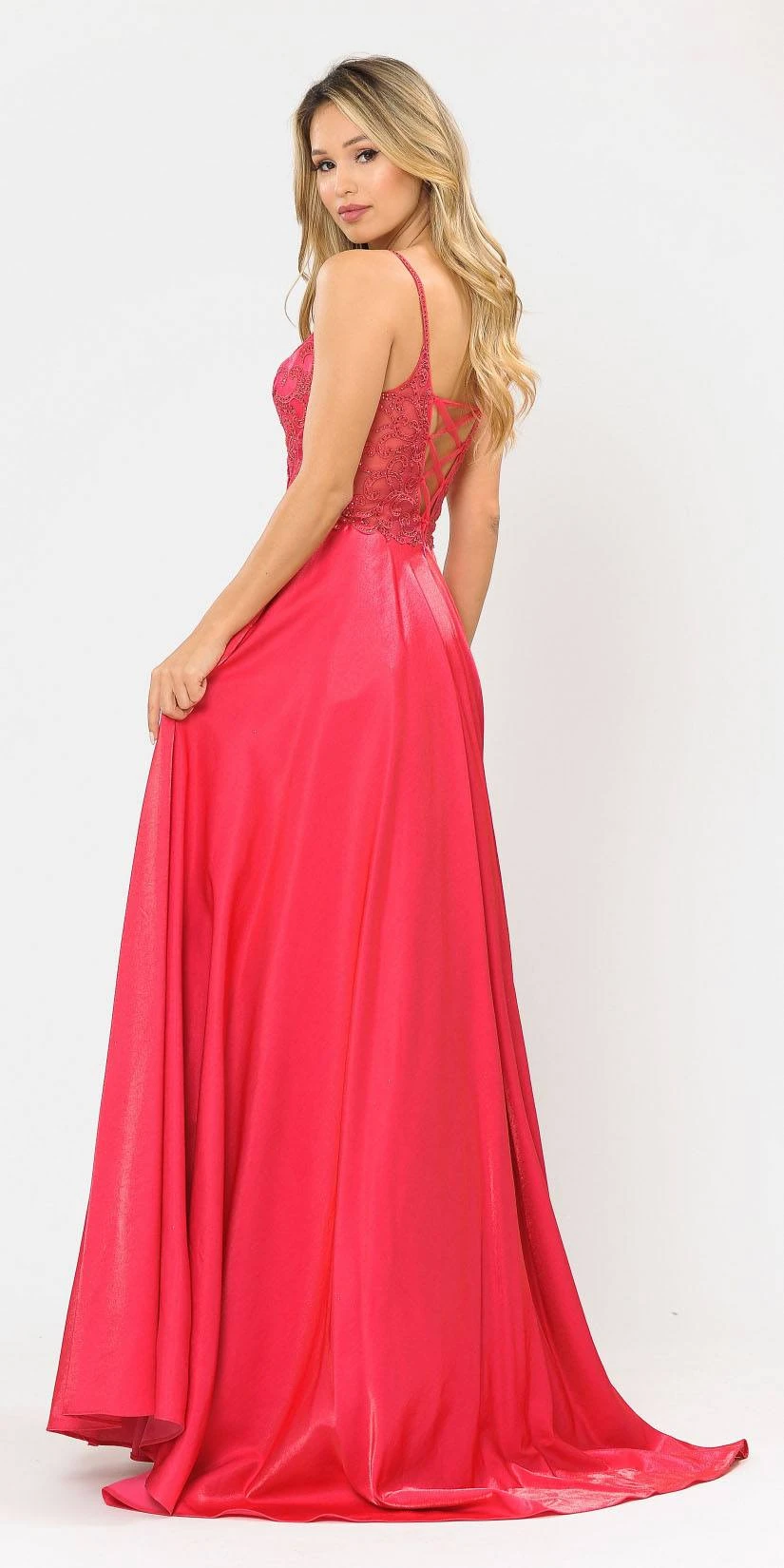 Poly USA | Ed Young 8576 Beaded Long Prom Dress With Pockets(Beaded Long Prom Dress With Pockets Hot Pink) 2 Poly USA | Ed Young 8576 Beaded Long Prom Dress With Pockets(Beaded Long Prom Dress With Pockets Hot Pink) - Image 2
