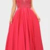 Poly USA | Ed Young 8576 Beaded Long Prom Dress With Pockets(Beaded Long Prom Dress With Pockets Hot Pink)