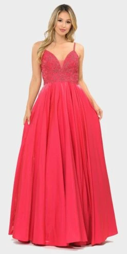 Poly USA | Ed Young 8576 Beaded Long Prom Dress With Pockets(Beaded Long Prom Dress With Pockets Hot Pink)