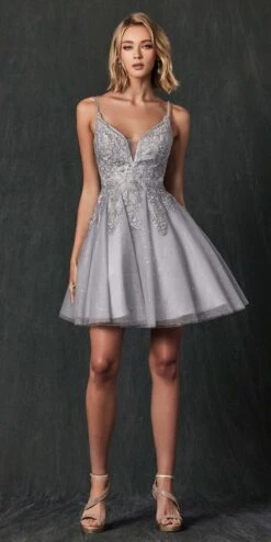 Juliet 857 Embroidered Top Short A-line Glitter Dress(Juliet 857 Embroidered Top Short A Line Glitter Dress)