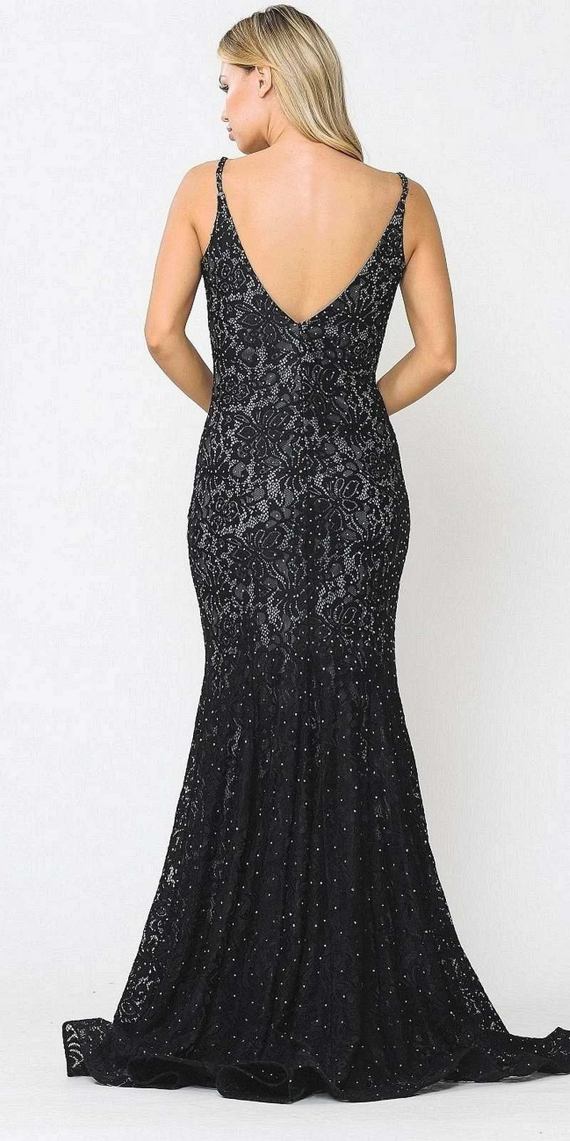 Poly USA | Ed Young 8590 Beaded Lace Mermaid Style Long Dress(Beaded Lace Mermaid Style Long Prom Dress Black) 2 Poly USA | Ed Young 8590 Beaded Lace Mermaid Style Long Dress(Beaded Lace Mermaid Style Long Prom Dress Black) - Image 2