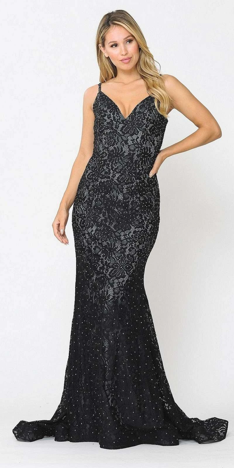 Poly USA | Ed Young 8590 Beaded Lace Mermaid Style Long Dress(Beaded Lace Mermaid Style Long Prom Dress Black) 1 Poly USA | Ed Young 8590 Beaded Lace Mermaid Style Long Dress(Beaded Lace Mermaid Style Long Prom Dress Black)