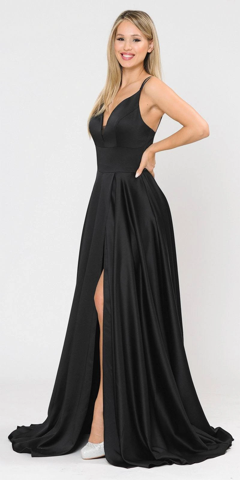 Poly USA | Ed Young 8606 V-Neck Long Romper Prom Satin Dress With Pockets(V Neck Long Romper Prom Dress With Pockets Blue) 6 Poly USA | Ed Young 8606 V-Neck Long Romper Prom Satin Dress With Pockets(V Neck Long Romper Prom Dress With Pockets Blue) - Image 6