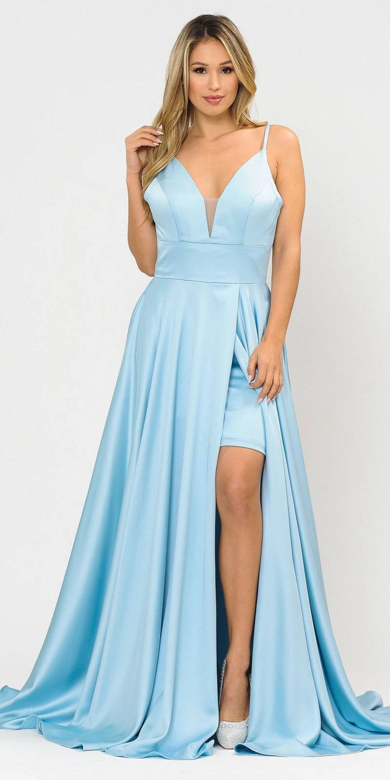 Poly USA | Ed Young 8606 V-Neck Long Romper Prom Satin Dress With Pockets(V Neck Long Romper Prom Dress With Pockets Blue) 1 Poly USA | Ed Young 8606 V-Neck Long Romper Prom Satin Dress With Pockets(V Neck Long Romper Prom Dress With Pockets Blue)