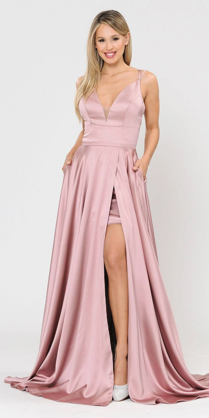 Poly USA | Ed Young 8606 V-Neck Long Romper Prom Satin Dress With Pockets(V Neck Long Romper Prom Dress With Pockets Blue) 7 Poly USA | Ed Young 8606 V-Neck Long Romper Prom Satin Dress With Pockets(V Neck Long Romper Prom Dress With Pockets Blue) - Image 7