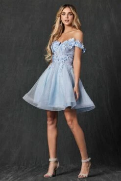 Juliet 861 Floral Embroidered Glitter Mesh Short A-Line Dress(Floral Embroidered Glitter Mesh Short A Line Dress) -Discount Dress Shops 861 juliet bahama blue side