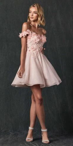 Juliet 861 Floral Embroidered Glitter Mesh Short A-Line Dress(Floral Embroidered Glitter Mesh Short A Line Dress) -Discount Dress Shops 861 juliet blush