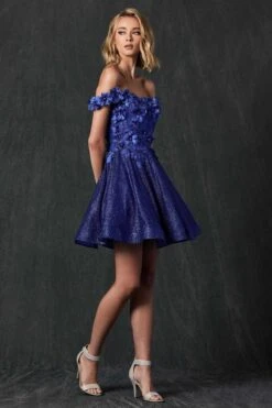 Juliet 861 Floral Embroidered Glitter Mesh Short A-Line Dress(Floral Embroidered Glitter Mesh Short A Line Dress) -Discount Dress Shops 861 juliet royal blue side