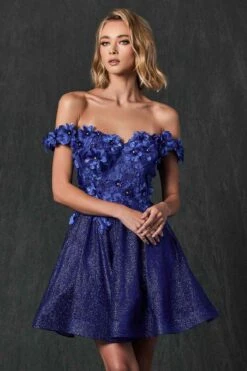 Juliet 861 Floral Embroidered Glitter Mesh Short A-Line Dress(Floral Embroidered Glitter Mesh Short A Line Dress) -Discount Dress Shops 861 juliet royal blue zoom