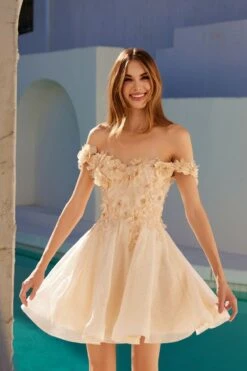 Juliet 861 Floral Embroidered Glitter Mesh Short A-Line Dress(Floral Embroidered Glitter Mesh Short A Line Dress)