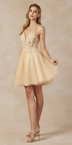 Juliet 864 Leaf Lace Embroidered Bodice Glitter Tulle Dress(Juliet 864 Leaf Lace Embroidered Bodice Glitter Tulle Dress) -Discount Dress Shops 864 champagne