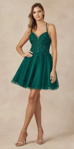 Juliet 864 Leaf Lace Embroidered Bodice Glitter Tulle Dress(Juliet 864 Leaf Lace Embroidered Bodice Glitter Tulle Dress) -Discount Dress Shops 864 emerald