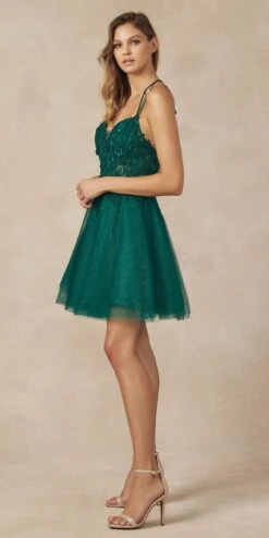 Juliet 864 Leaf Lace Embroidered Bodice Glitter Tulle Dress(Juliet 864 Leaf Lace Embroidered Bodice Glitter Tulle Dress) -Discount Dress Shops 864 emerald side